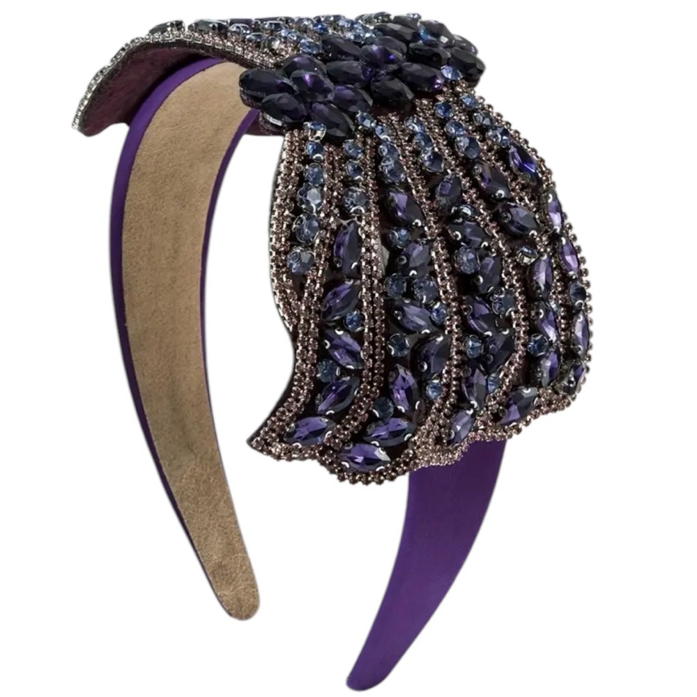 Dark Purple Vintage Inspired Rhinestone Bow Headband